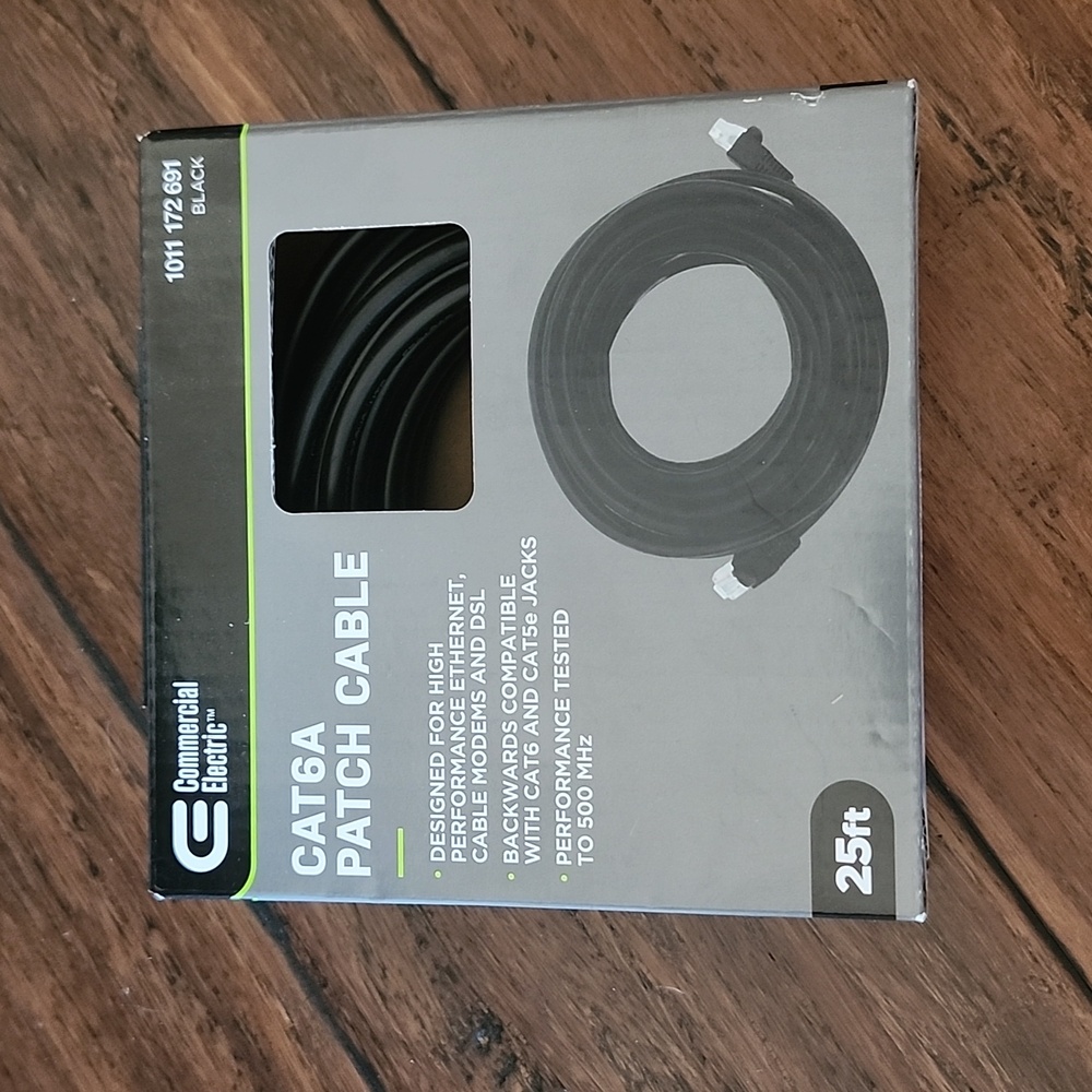 Commercial Electric CAT6A Patch Cable 25ft Black